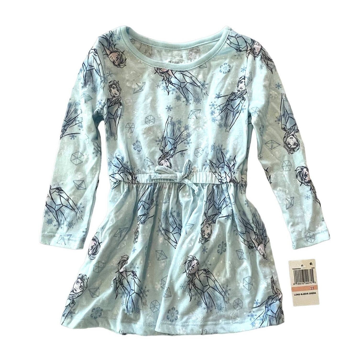 Disney Frozen Little Girls' Long-Sleeve Dress with Drawstring Blue \u0026 White